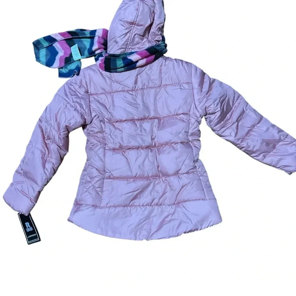 Girls' Pink Puffer Jacket with Scarf